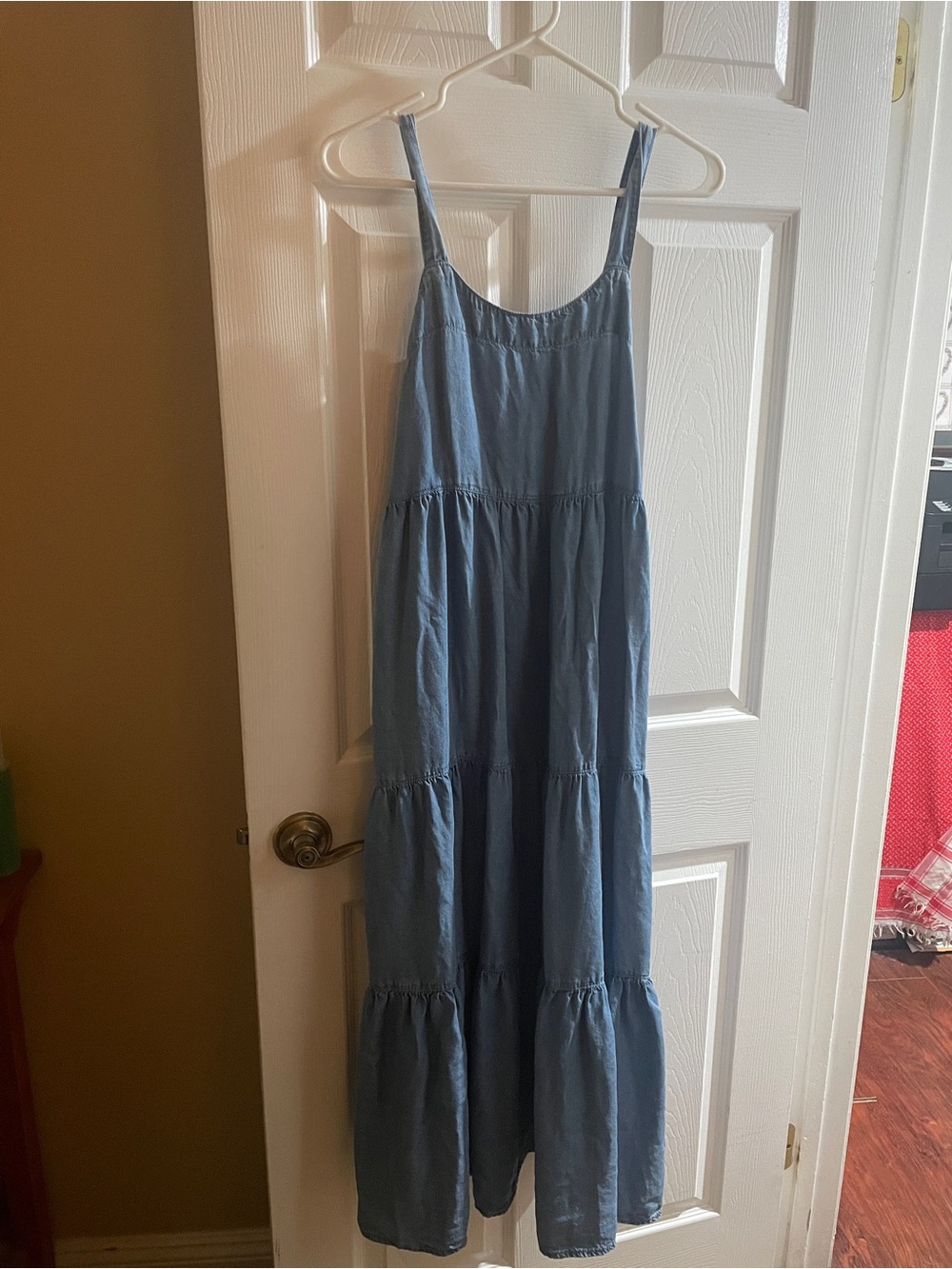 Sleeveless Blue Jean Tiered Maxi Dress
